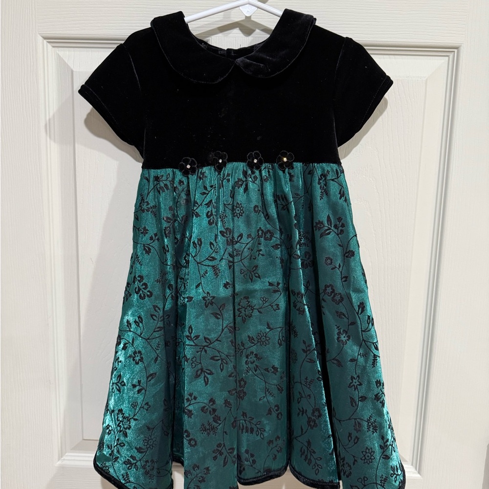 Charming Black and Teal Floral Kids Dress 2001